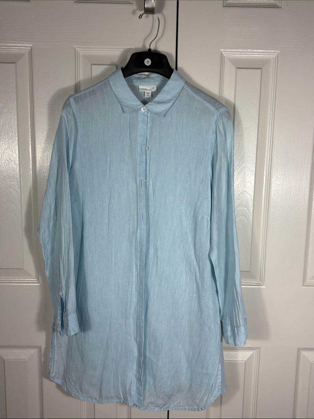 J. Jill Light Blue Long-Sleeve Button-Down Tunic Shirt